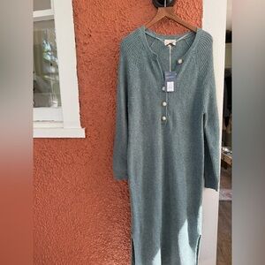 Universal Thread Green Waffle-Knit Henley Maxi Dress